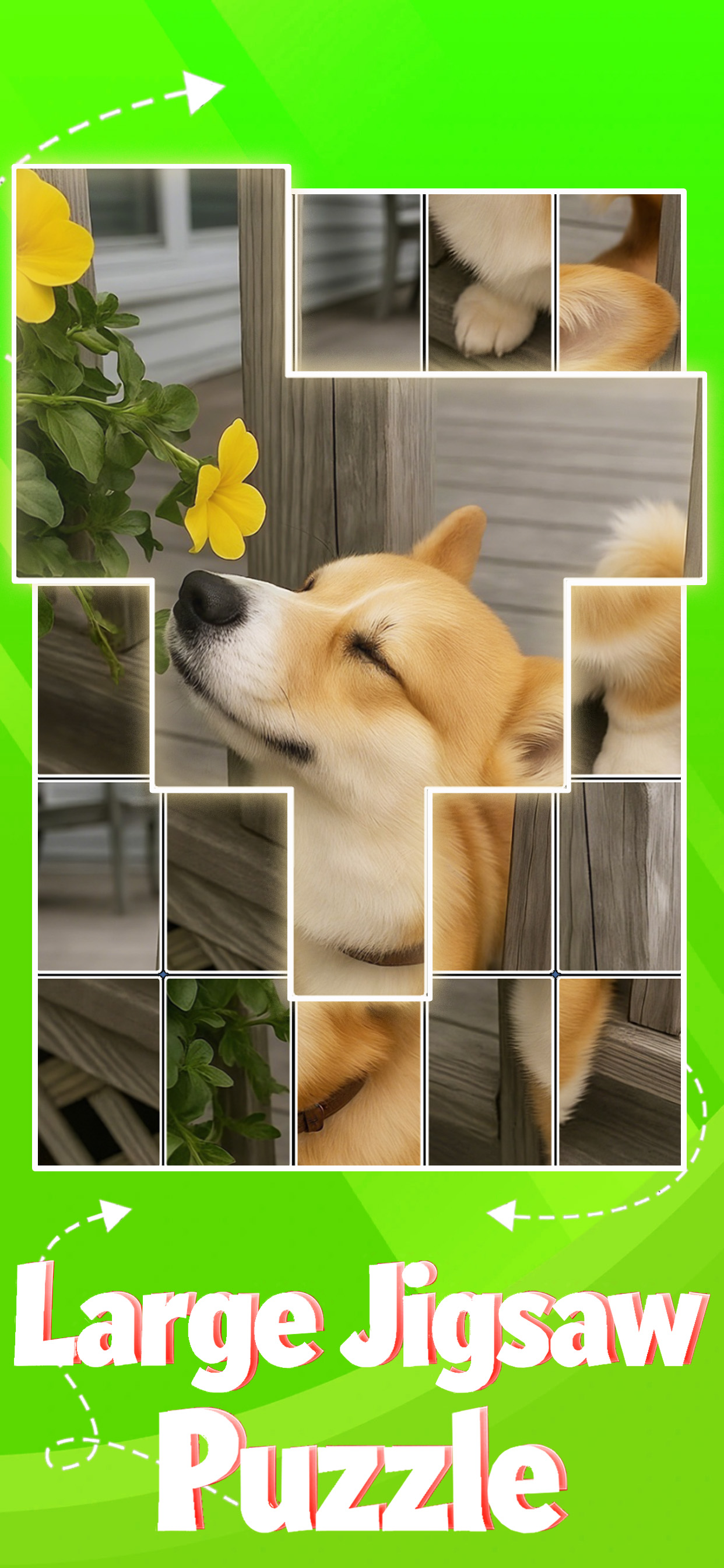 Jigblock Puzzles picture block challenge featuring a corgi